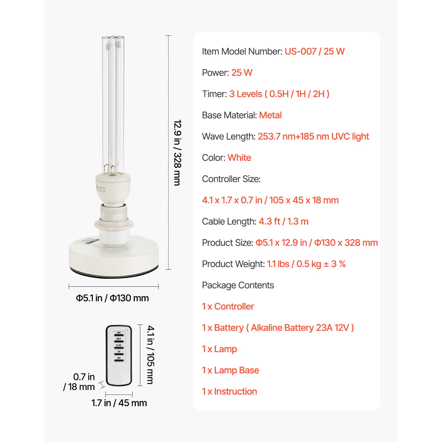 UV Light 25W Ultraviolet Lamp With Ozone Purifier UVC Lamp With Remote Control_voghion.com